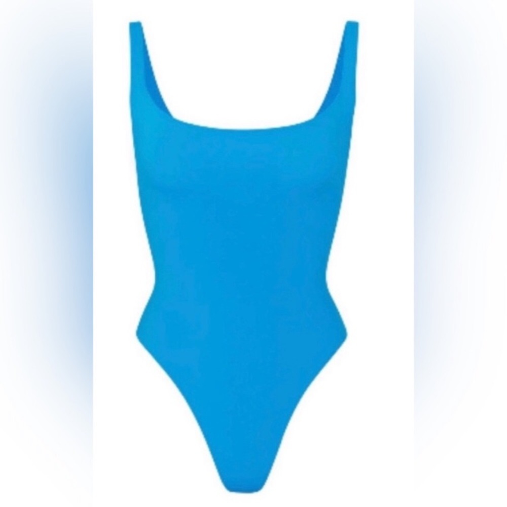 Skims Mykonos blue body suit
